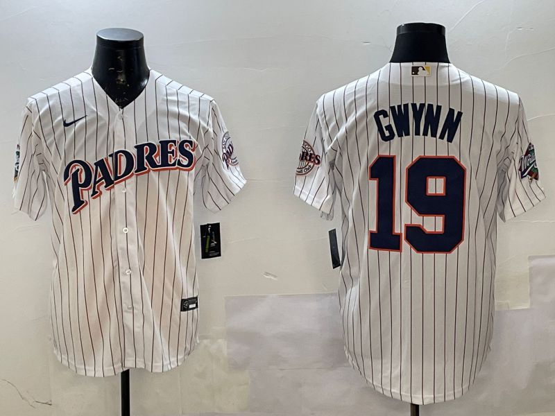 Men San Diego Padres #19 Gwynn White Stripe Throwback Game Nike 2025 MLB Jersey style 426